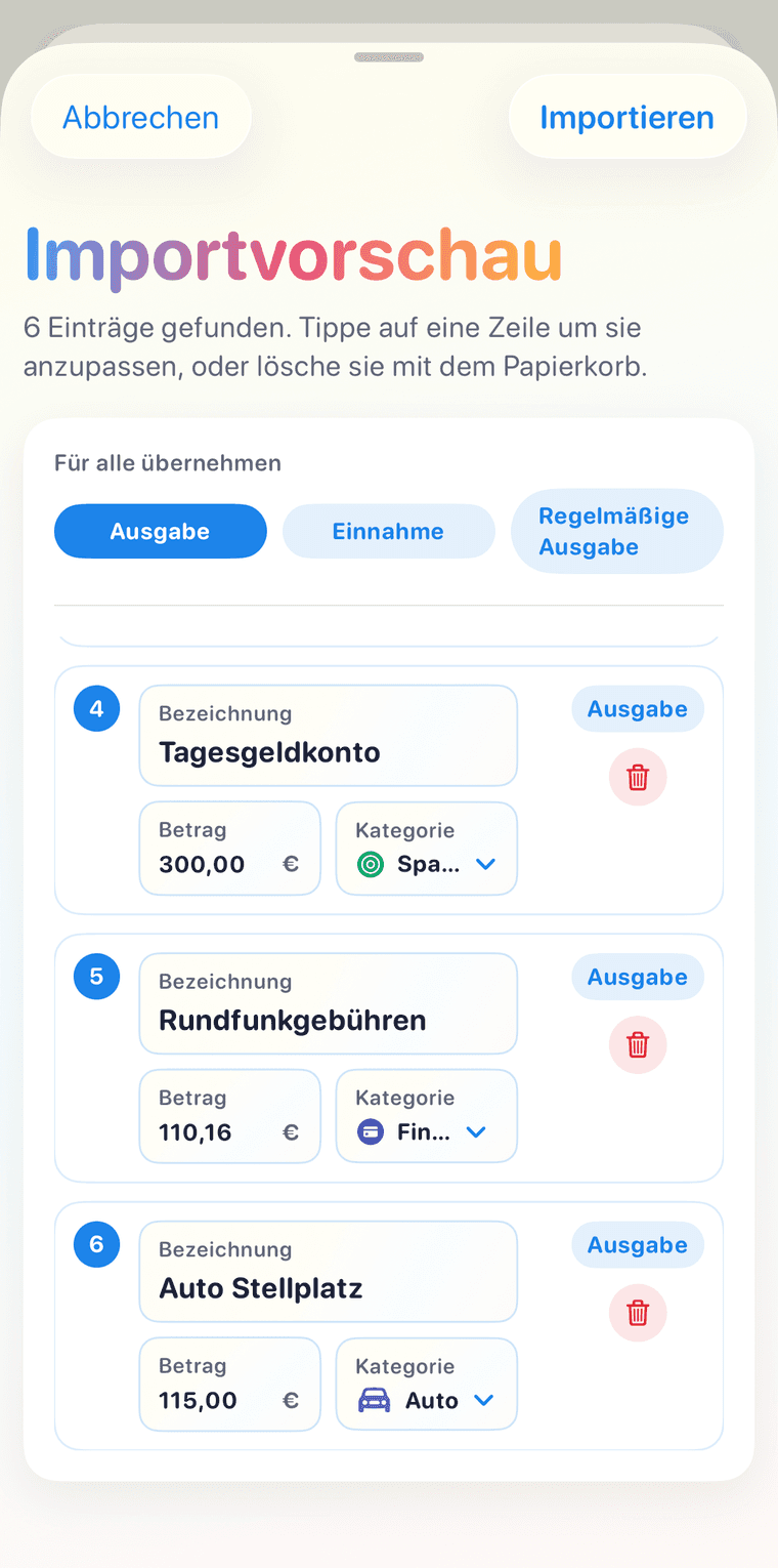 Bilando Foto-Import mit Vorschau erkannter Buchungen