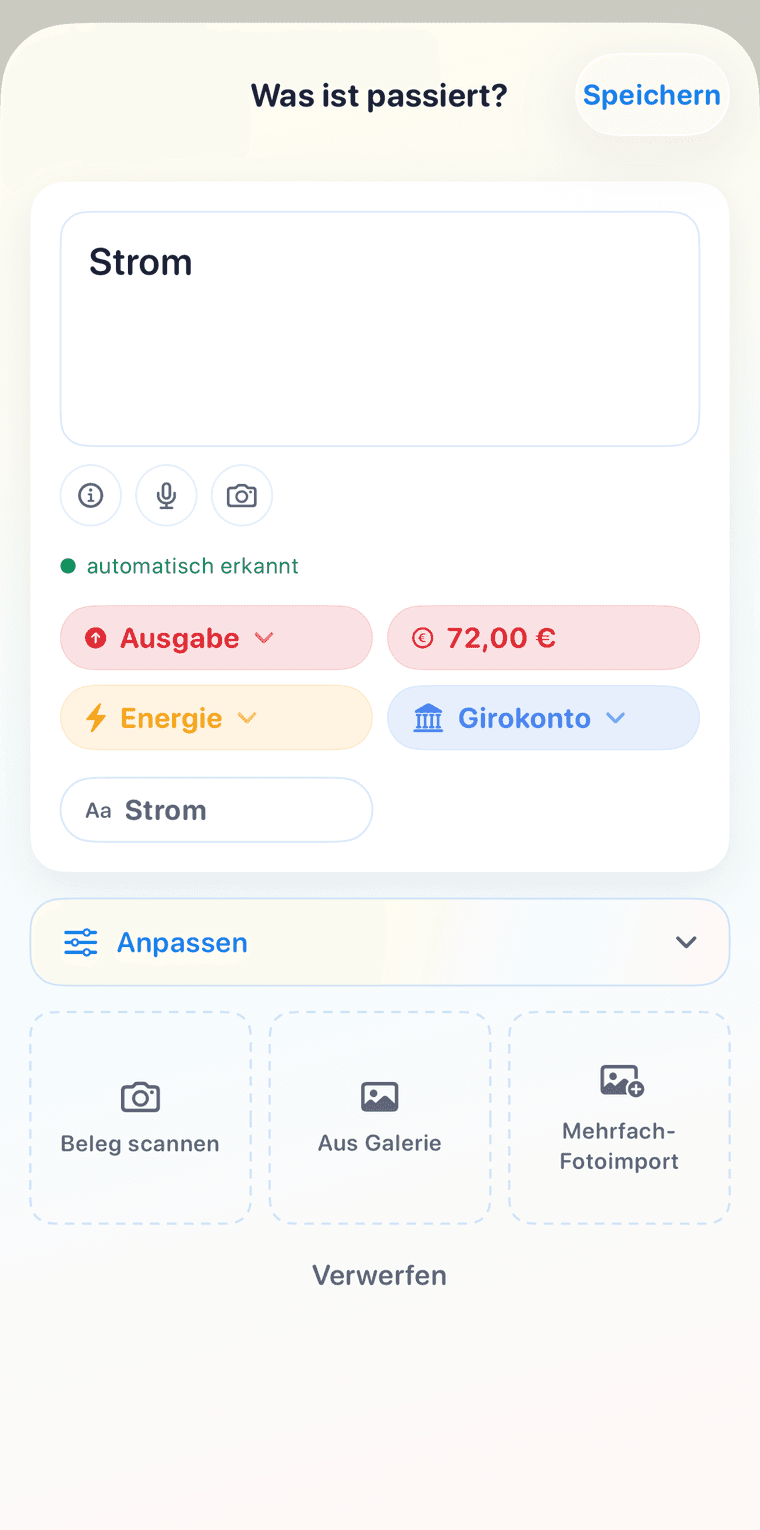Bilando Schnellbuchung mit Kategorie und Konto